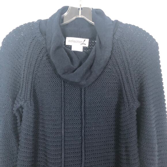 Collection L Long Line Cowl Neck Open Knit Blue Sweater Size 6 - Picture 3 of 11